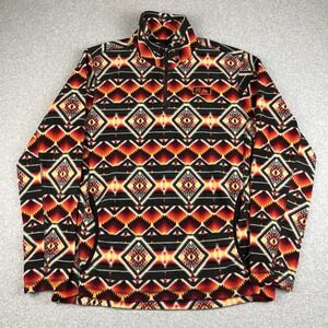 Panhandle Slim Jacket Mens Large Powder River Aztec Print Fleece 1/4 Zip Orange